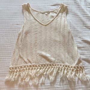 Anthropologie Cream Sleeveless Fringe Top